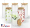 USA CA Warehouse Oz Sublimation Glass Occs Blanks White Bamboo Lid Brosted Beer Can Borosilicate Tumbler Mason Cups مع قش بلاستيكي
