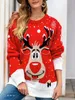 Damenpullover, Herbst und Winter, Damen-Weihnachtspullover, warm, lange Ärmel, Pelzkragen, Rentier-Druck, Pullover, Cartoon-Stil, 231127