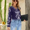 Kvinnors blusar Casual V-Neck Women's Clothing Elegant Long Sleeve Office Lady Tops Vintage Floral Loose Blouse Fashion Shirt Women