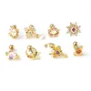 New Korean Geometric Design Metal Stainless Steel Stud Earrings Thin Rod Ear Bone Nail Studs With Colored Cubic Zircon 20g Puncture Jewelry Piercing Gold Wholesale