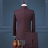 Men's Suits Jacket Vest Pants Suit Three Piece Set / Men's Chinese Style Stand Collar Slim Fit Simple Solid Color Dress Blazer Coat