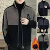 Men's Jackets Fall Winter Men Coat Thick Warm Stand Collar Neck Protection Sweatshirt Soft Zipper Closure Long Sleeve Jacket