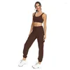 Yoga outfit NWT 2023 2 st per uppsättning sexig sport fit kvinnor byxa sidofickor bh träning fitness pläd justerbar