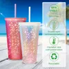 Water Bottles 710ml Diamond Radiant Goddess Water Bottle For Girl Double Wall Studded Tumbler with straw BPA Free Summer Drinkware 230428