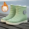 Rain Boots Designer Mid Calf Rain Boots Women's Green Waterproof Shoes For Rainy Day Ladies Pink Fur Rubber Rainshoes Woman Galoshes 231128