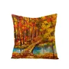 Kudde linne vintage oljemålning höst gyllene skog solrosor täcker vardagsrum soffan dekorativa kast kuddar