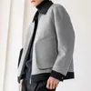 Men's Jackets Autumn Winter Lapel Woolen Cold-proof Thickened Contrast Color Casual Handsome Pocket Jacket Male Clothes