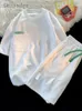 メンズトラックスーツGmiixderシンプルなワッフルスーツ女性夏の薄いルーズアーバンデザインニッチTシャツショーツカジュアルスポーツウェアパッチ2PCSセット230428