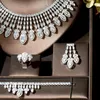 Ketting Oorbellen Set HIBRIDE Luxe Wit Goud Kleur Kubieke Zirkoon Verklaring Oorbel Ring Bangle Sets Voor Vrouwen N-1600