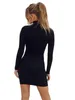 Robes décontractées Moulante Automne Femmes 2023 Sexy Mini Mode Gaine Femme Robe À Manches Longues Col Roulé Solide Noir Slim