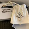 Designer Viviane Westwood New Viviane New Western Empress Dowagers Light Luxury Noble Small and High Sense Saturn 3D Water Drop Pearl Versatile Necklace