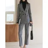 Calças femininas de duas peças escritório senhora elegante casual sólido blazer pantsuit mulheres moda vintage jaquetas de negócios e peças roupas femininas