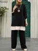 Klänning 2st Muslim Set Zanzea Two Piece Set Womens Vintage Patchwork Blus Suits outifits Casual Abaya Hijab Trousers Set Set Tracksuit