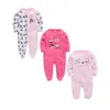 Footies Honeyzone Spädbarn Dot Romper Set Value Pack 0-12m Barnkläder Småbarn full ärm Jumpsuit varm outfit bomull baby flicka pyjamas