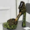 Dress Shoes Women Sandals Summer 2023 Fur Mixed Upper Unique Leopard Print Designing Open Toe High Heels Fashion Platform