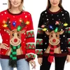 Women's Sweaters Women LED Light Up Holiday Sweater Christmas Cartoon Reindeer Knit Pullover Top 231127