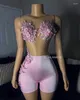 Partykleider Rosa Afrikanischer Bodysuit Cocktail 3D Blumen Sheer Mesh Schwarzes Mädchen Mini Abend Geburtstagskleid 2024 Outift