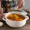 Bowls Home Creative Nordic Keramische Handvat Salade Fruit Soepkom Met Deksel Anti-verbranding Noodle Rijstpot Dessert Ontbijt Haver