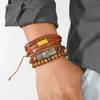 Charm-Armbänder, schlichtes Herren-Lederarmband, Vintage-Legierung, Rindsleder, handgewebt, Handseil-Set, gewebter Schmuck