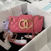 Luxe designer Flap Bag met grote gouden hardware topkwaliteit dames schoudertassen roze zwart echte lederen mode dame kleine portemonnee met doos