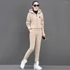 Women's Two Piece Pants Woemn Winter Cozy Clothes Women Tracksuit Stylish With Hooded Coat Drawstring Plush