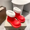 designer regenlaarzen voor dames, modieuze antislip waterschoenen voor volwassenen, waterdichte casual korte laarzen, warme wollen wintersneeuw enkellaarzen met grote teen Rood kerstcadeau