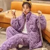 Dames Nachtkleding 2024 Koraal Fluwelen Pyjama Dames Herfst Winter Drielaags Verdikte Pluche Homewear Warm Katoen Loungewear Set