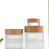 5g 15g 30g 50g 100g Tarro de vidrio cosmético Botellas de crema claras esmeriladas Envase cosmético de viaje con tapas de bambú natural Xkavd