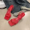 Сандалии Suojialun Summer New Women Sandal Fashion Узкая группа Ladies Elegant Dress Gladitor Shoes thin High Heel Square Toe Sups J230428