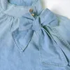 Kurtki damskie jesienne zima niebieski jeansowy top bąbelkowy guziki koronkowe ubranie moda moda elegancka elegancka kokardowa kurtka na ulicę 231127