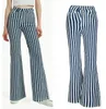 Pantaloni da donna Taglia EU Vita alta Skinny Femme Stripe Pantaloni a gamba larga Color Blocking Pocket Decorazione Flare