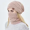 Berets Women Winter Hat Letter Patch Decor Slouchy Beanie Infinity Scarf Beanies Men Wool Balaclava Mask Gorras Bonnet Knitted