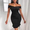 Casual Dresses Europe And America French Style Solid Color Off Shoulder Women Summer Stacked Elegant Lady Sexy Party Dress