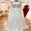 Elegante abito da sposa musulmano avorio con fiori 3d collo alto caftano in rilievo Abiti da sposa arabi sauditi Boho Abito da sposa in chiffon Paesi Abiti Mariee Vestios Novia