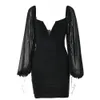 Femme Sexy Bodycon Robe à manches longues Robes d'hiver pour femmes Party Night Club Noir Designer Vêtements K20D08818 210712