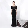 Sukienki imprezowe Deerveado K18123 eleganckie o cekinach na szyję Mermaid Prom 2023 krótkie rękawy formalne sukienki dla kobiet maxi