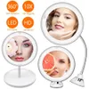 Miroirs compacts 10X LED Lumière Maquillage Miroir Lampe Loupe Batterie Portable Main Vanité Verre Mini Miroir Salle De Bain Cosmétique Bain Ventouse 231128