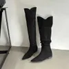 Spiczasty palce u nogi damki kolanowe buty stado chelsea buty płaskie niskie obcasy czarne beżowe botki zimowe botki zachodnie buts kobietę 35-39