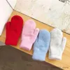 Mitaines pour enfants 1 paire de gants en poils de lapin double couche Version hiver féminine de couleur unie tous les doigts Gants d'hiver pour femmes Mitaines pour filles