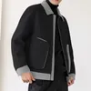 Men's Jackets Autumn Winter Lapel Woolen Cold-proof Thickened Contrast Color Casual Handsome Pocket Jacket Male Clothes