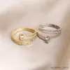 Wedding Rings 2023 New Design Unique Crystal Geometric Adjustable Rings for Women Delicate 14K Gold Plated Zirconia Party Rings Gift R231128