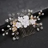 Grampos de cabelo Pente de flor de cerâmica Luxuoso acessórios de casamento strass pérola headpiece para mulheres decoração de joias