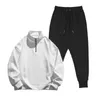 Running Sets Mens Fashion Casual Half Zip Sweatshirt Solid Color Two Piece Pocket Sweater Winter Suit Tuxedo Shawl Lapel