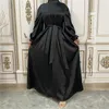 Ethnische Kleidung Muslimische Mode Frauen Islamisches Satinkleid Hijab Arabisch Plain Abaya Dubai Ballonärmel mit Band Ramadan Eid Türkisch