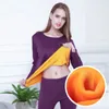 Women's Thermal Underwear Women's Underwear Sets Intimate Thermal Underwear Winter Clothing Gold Color Fleece 2 Pieces Big size from L to 6XL 231127