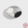 Bagues de cluster Réel Simple Ins Style S925 Sterling Silver Homme Bague Noir Onyx Plan Rond Solide Mode Femme Pour Femmes Cadeau