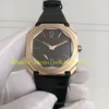 Foto reale Orologi automatici da uomo Quadrante nero da uomo OCTO 103286 Oro rosa 18 carati Vetro zaffiro Cinturino in pelle Meccanico Trasparente Orologio da polso posteriore Orologio sportivo