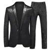 Mäns kostymer blazers Autumn Men's Prom Party Dress Suit Black / Blue Fashion Men Small Jacquard Blazers Jacka and Pants Storlek 6xl-S 231127