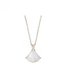 High version Necklace New little skirt necklace Female Scalloped white fritillaria carnelian full diamond double pendant clavicle chain