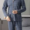 Pijamas masculinos conjunto de calças de pijama impresso família loungewear elegante primavera/outono pijama com gola de lapela mangas compridas de secagem rápida